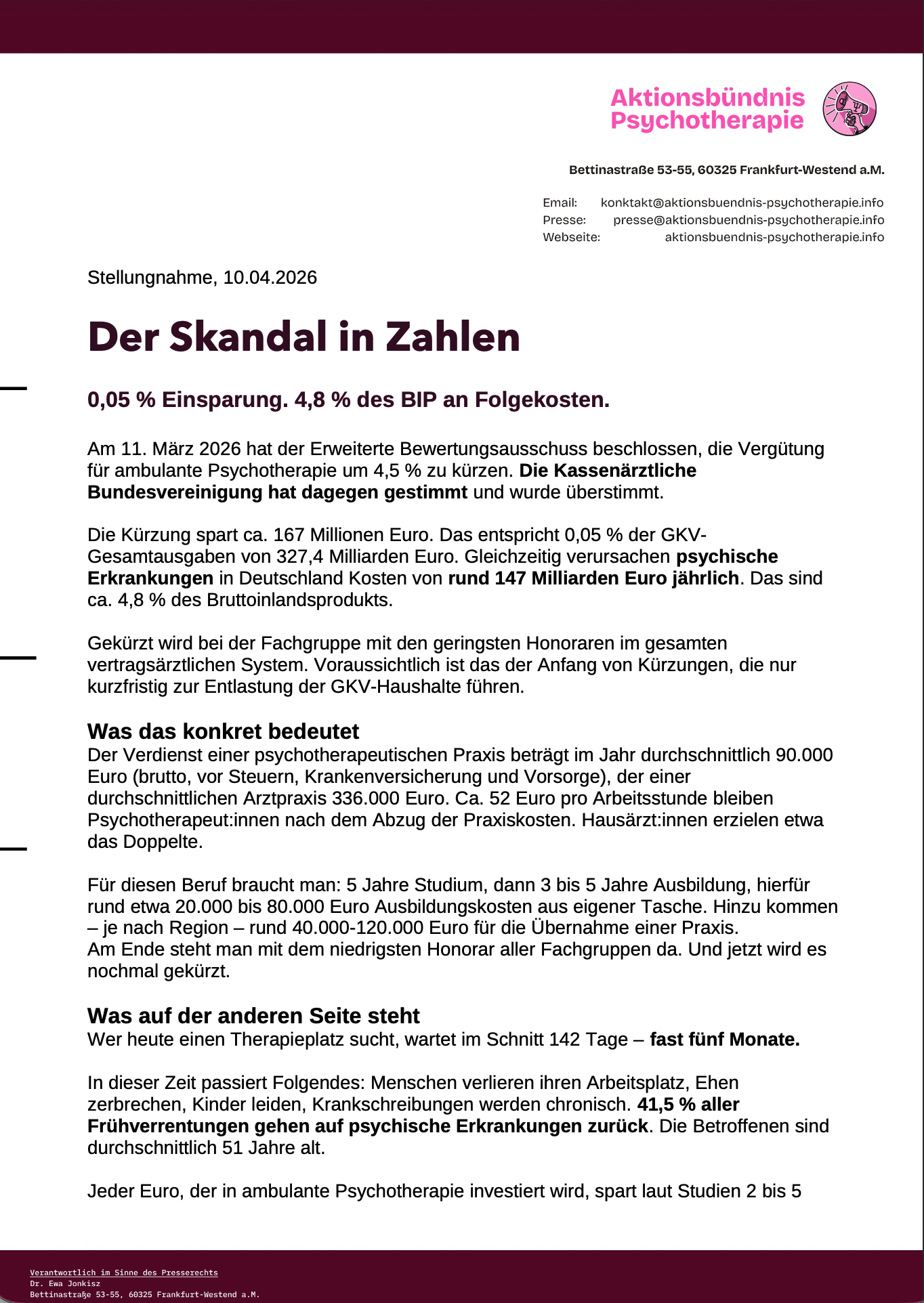 Stellungnahme zu GKV- und vdek-Position